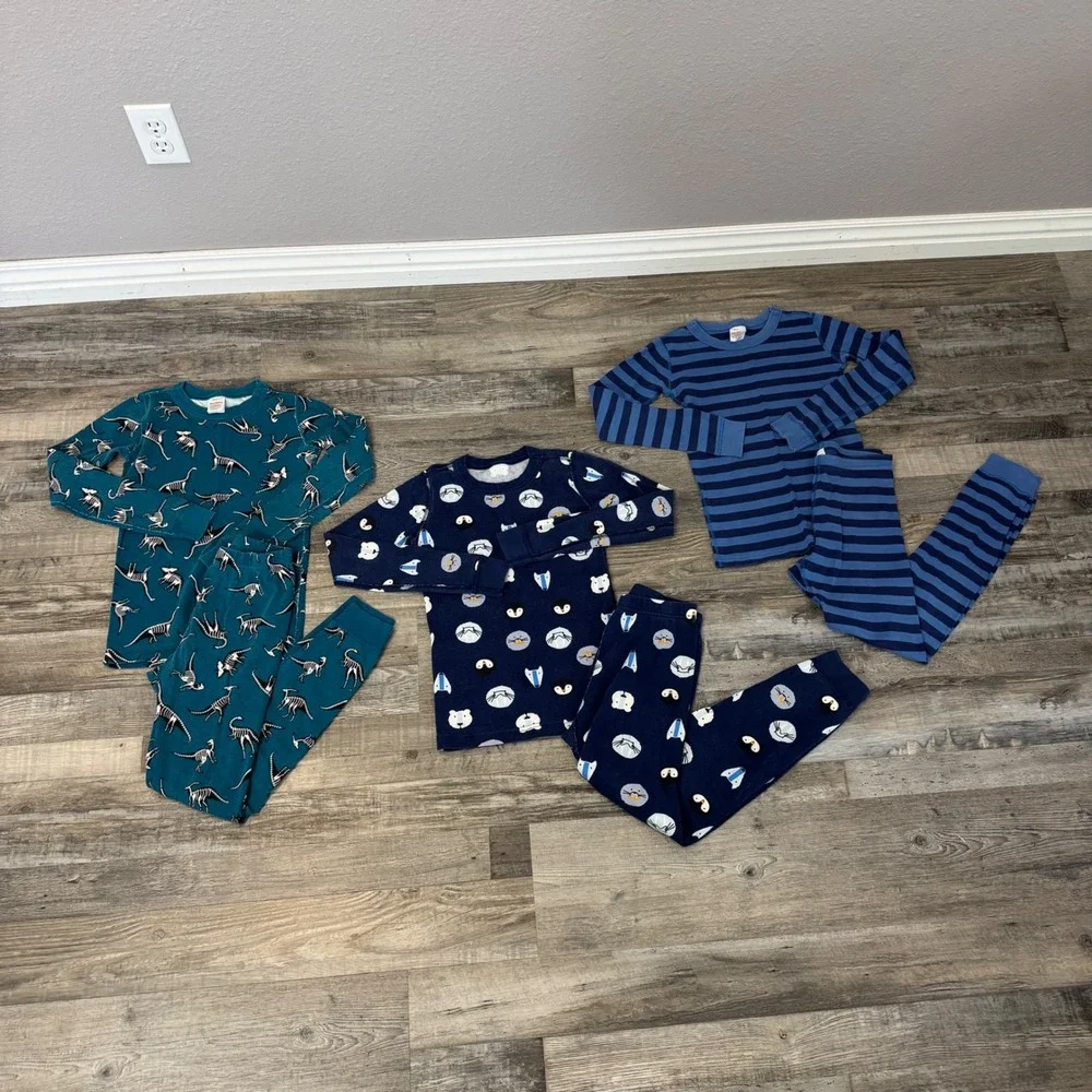 Lot of 3 Hanna Andersson Sz 10 Multicolor Dinosaur Polar Bear Striped Pajama Set